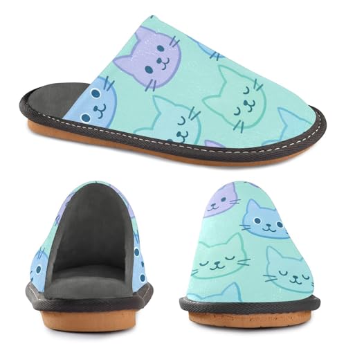 JUNZAN Cute Cats Faces Memory Foam Slippers for Women Men House Slippers for Bedroom Indoor3