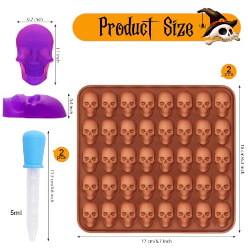 Image of 2 Pcs Halloween Skull Molds, Halloween Silicone Molds, 3D Chocolate Silicone Mold for DIY Gummies Jello Ice Cube Jelly Chocolate Candy Cakes Decorations (Skull)