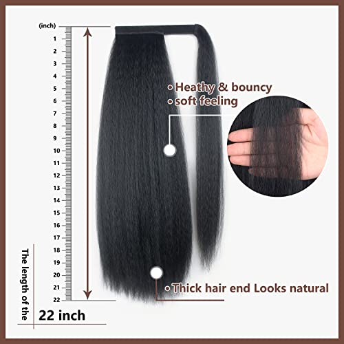 Lyorusi Long Kinky Straight Ponytail Yaki Ponytail Extension 22Inch Synthetic Afro Wrap Around Ponytails Clip In On Hairpieces For Black Women Girls #TOP1