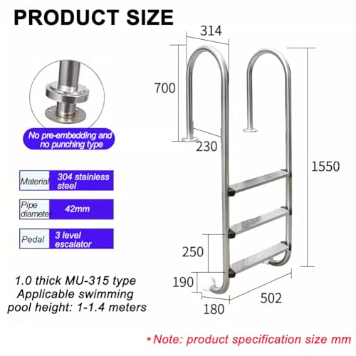 Escalera para piscina de acero inoxidable 304, con barandal miniatura 7
