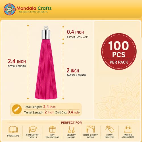 Image of Mandala Crafts Small Silver Tone Cap Hot Pink Bookmark Tassels with Loops