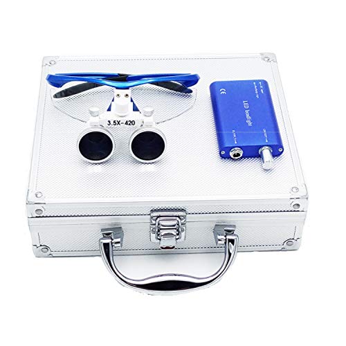 Chirurgische Medizinische Lupen Chirurgische Binokularlupen + Zahnärztlich LED Scheinwerfer 3.5x420mm mit Aluminium Box (Silber Aluminiumbox) Cover