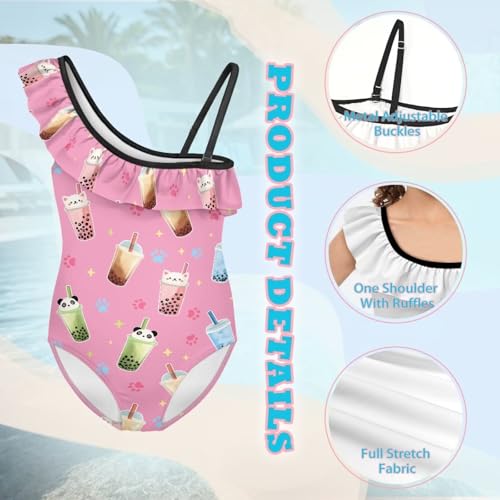 Image of Girls One Piece Bathing Suit,Slim-Fit Ruffle Strap Swimsuit with Adjustable Strap Quick Dry Summer Beach Swim Suit