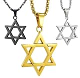 Star Of David Necklace For Men Women, 3 Pack (Gold, Silver, Black), Dainty Pendant Necklace 14k Gold Plated, Stainless Steel Jewish Jewelry, Pendant Necklace Simple Necklaces Everyday Jewelry for Women