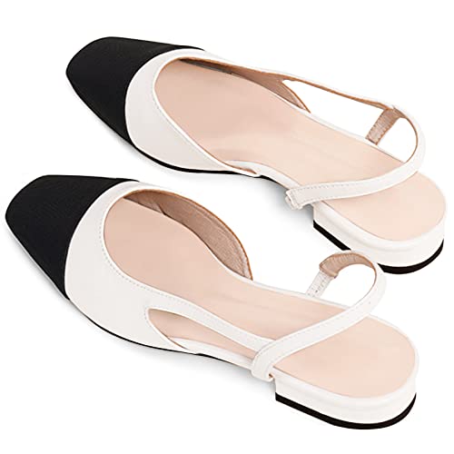 Image of MICIFA slingback flats for women, Round Toe Low heel Sandals Fashion Splicing Dress Shoes for Women