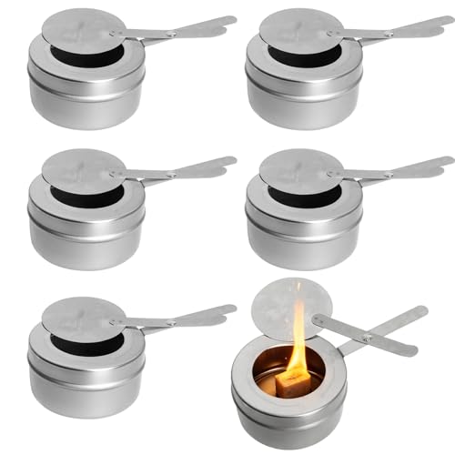 Rieoany 6 Piezas de Recipientes para Pasta de Combustión con Tapa, Quemador de Fondue de Acero Inoxidable, Estufa Portátil para Pasta de Combustión, Fondue de Queso, Camping y Bufé