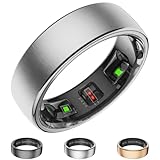 スマートリングヘルストラッカー レディース メンズ フィットネストラッカー 24時間年中無休の心拍数モニター付き 歩数計 カロリー 血中酸素 睡眠トラッカーリング 防水フィットネスリング 登録料なし (シルバー、#12)