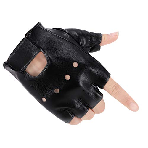 Accmor Kids PU Leather Fingerless Gloves, Outdoor Sport Half Finger Glove for Boys, Girls,Black