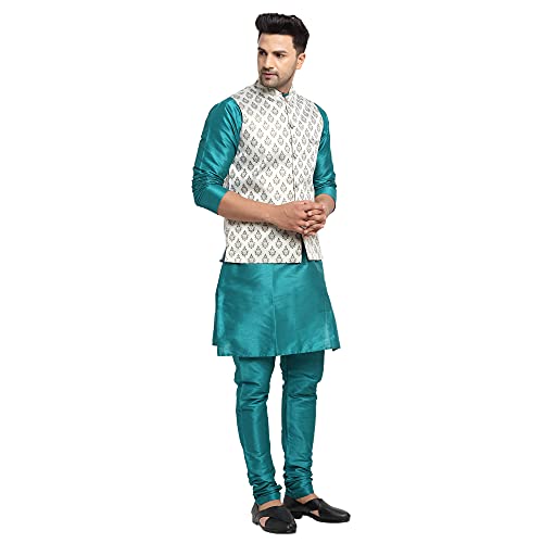 Image of SAIFOO Men's Kurta Pyjama & Printed Nehru Jacket Set.