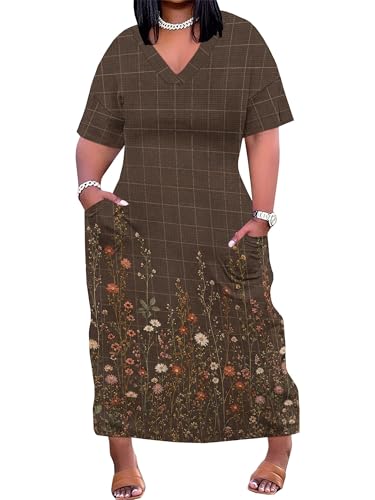 Image of PinkPatty Women's Oversize V Neck Short Sleeve Maxi Dress with Pockets