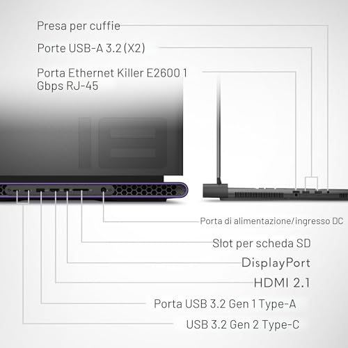 M18 Gaming Laptop - 18" QHD+ 165Hz 3ms Display, Intel Core i7-14700HX, 16GB DDR5 RAM, 1TB SSD, NVIDIA GeForce RTX 4070 8GB GDDR6, Windows 11 Home, servizio on-site - Dark Metallic Moon - Notebook - Immagine 9