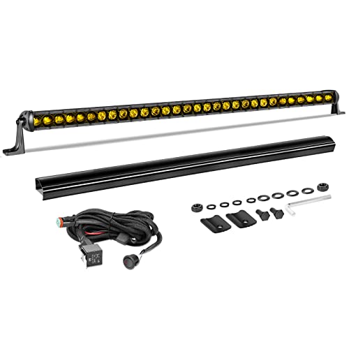 40 Inch Amber LED Light Bar Kit AKD Part 210W OSRAM LED Slim Single Row Light Bar w/Wiring Harness Black Cover Driving Light Roof Lights for Truck UTV SUV Toyota Can-Am Honda Bronco Subaru