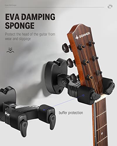 Donner Guitar Wall Mount Locking 3-Pack, Guitar Wall Hangers Auto Lock For Acoustic Electric Guitar Bass Mandolin, Black  #TOP3