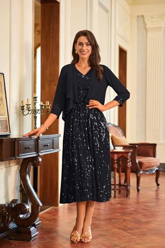 Image of GRACE KARIN 2025 Women's Two Piece Sequin Dress with Jacket Mother of The Bride Dresses Homecoming Wedding Guest Dresses