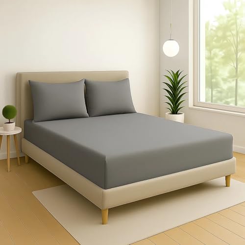 Listado de Juego de Sabanas Individuales que puedes comprar esta semana. 46 Paraiso Sábana De Cajón Individual Y 1 Funda De Almohada Microfibra (Gris, Individual)
