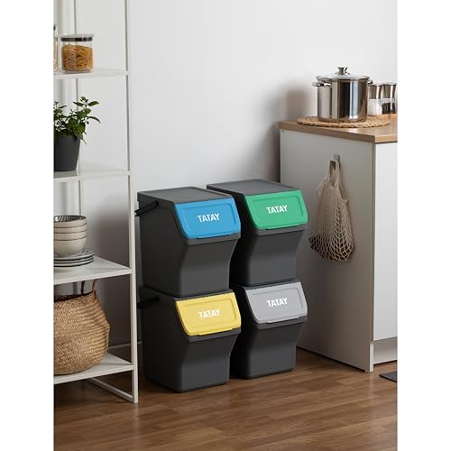 Miniatura 7 de Tatay Cubos De Basura Reciclaje Easy Waste 20l Set De 4 Diseño Modular Y Apilable Tapa Con Sistema Click Asa De Transporte Integrada Hecho De Material Reciclado 35x27x36 Cm - Gris