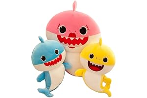 3-Pack Plush Baby Shark Stuffed Animal Set (Blue, Pink, and Yellow)