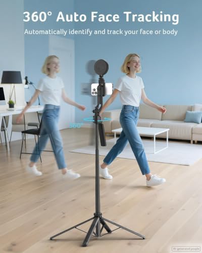Acer Gadget Auto Face Tracking Tripod for iPhone/Cell Phone/Android/Camera with Light and Remote, 64", No App, 360°Rotating Tripod Selfie Stick for Tiktok YouTube Vlog Live Streaming Video Recording