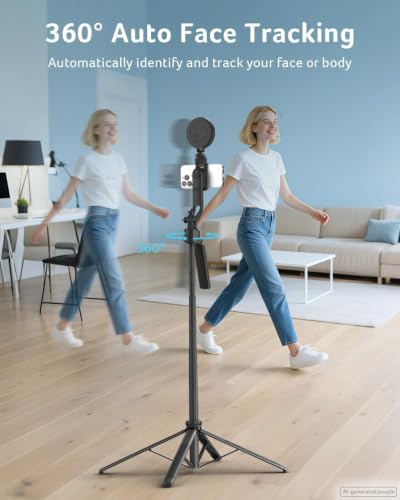 Image of Acer Gadget Auto Face Tracking Tripod for iPhone /Cell Phone /Android /Camera with Light and Remote, 64 inch, No App, 360Rotating Tripod Selfie Stick for Tiktok YouTube Vlog Live Streaming Video Recording