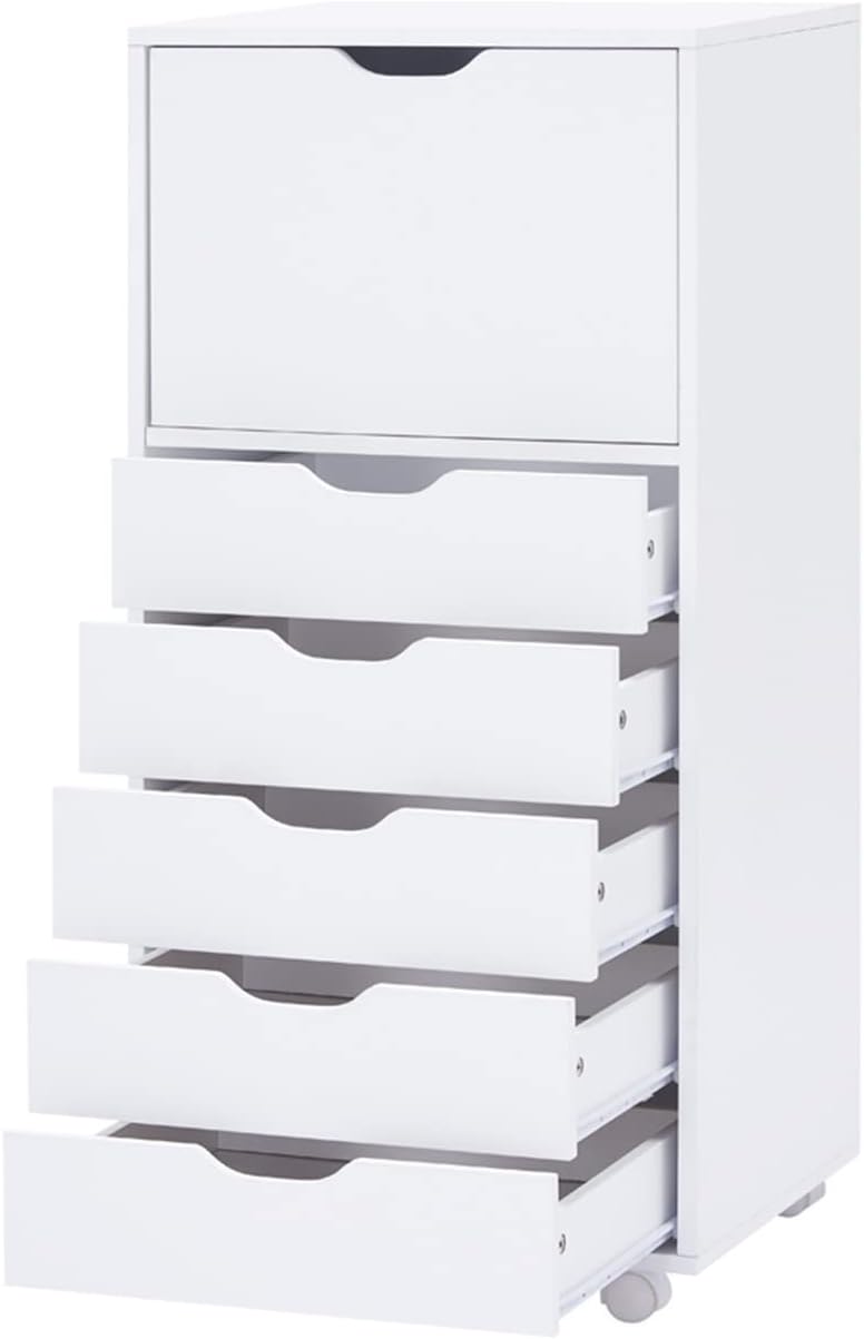 White 6-Drawer Mobile Lateral File Cabinet with Wheels