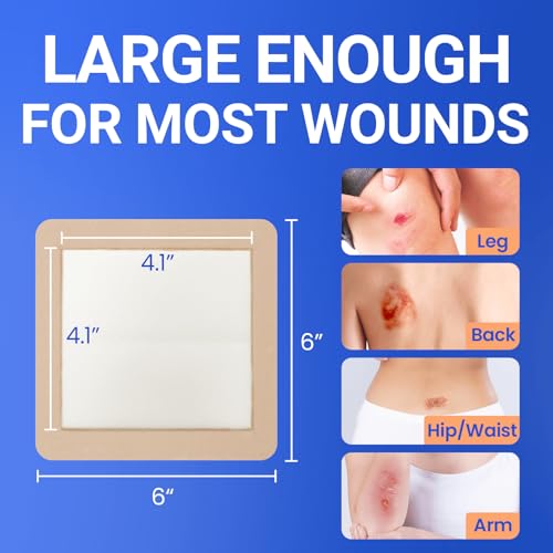 Image of Large Waterproof Bandages 6x6 Silicone Foam Dressing Sensitive Skin, 10 PCS