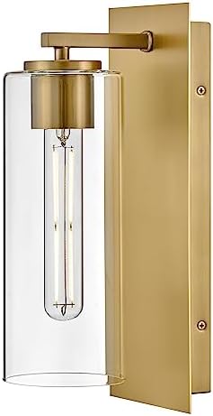 Lark Lane 83370LCB Single Wall Sconce, Cylindrical Clear Glass Shade, Lacquered Brass