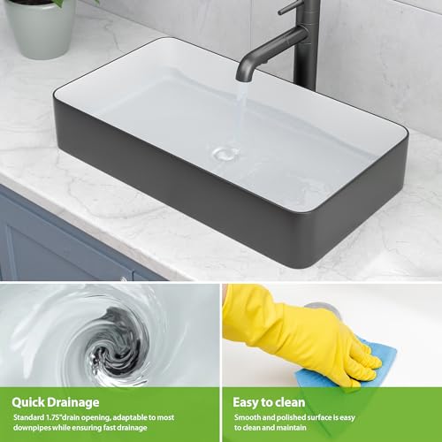 Lepuday Bathroom Vessel Sink Rectangular 24\"x14\" Above Counter Vanity Sink Black And White Porcelain Ceramic Lavatory Vanity Sink - Thumbnail 4