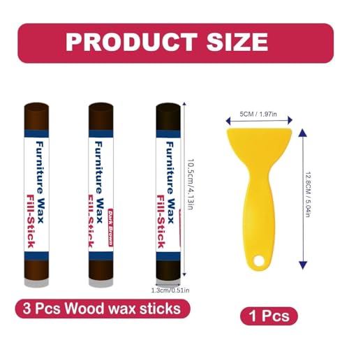 Image of Wood Filler Sticks Kit, 3 Shades of Brown Quick Fix Sticks for Wood Repair, Wax Putty Stick Fill Stisks Repair for Scratches, Crack, Scuffs, Gouge on Cabinets, Tables, and Doors