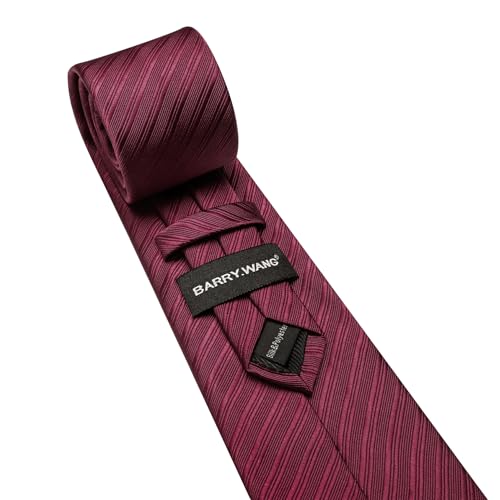 Image of Barry.Wang Solid Striped Tie for Men Silk Necktie Pocket Square Cufflinks Formal Wedding Party Business