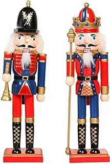 KAHEIGN 2Pcs Wooden Nutcracker Soldiers, 2 Style 30CM Christmas Traditional Nutcracker Figures Premium Pine Wood Painted Soldier for Home Fireplace Christmas Tree Party Decoration (Trumpet & Scepter)