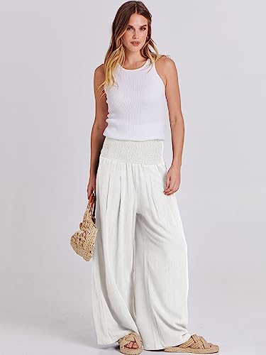 ANRABESS Women Linen Palazzo Pants Summer Boho Wide Leg High Waist Casual Lounge Pant 2025 Beach Travel Vacation Outfits - Image 6