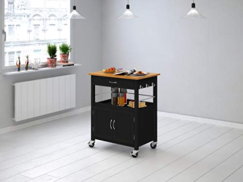 eHemco Kitchen Island Cart on Wheels with Drawer, Storage Cabinet, Shelf and Natural Bamboo Top Butcher Block, Black Base - Thumbnail 5