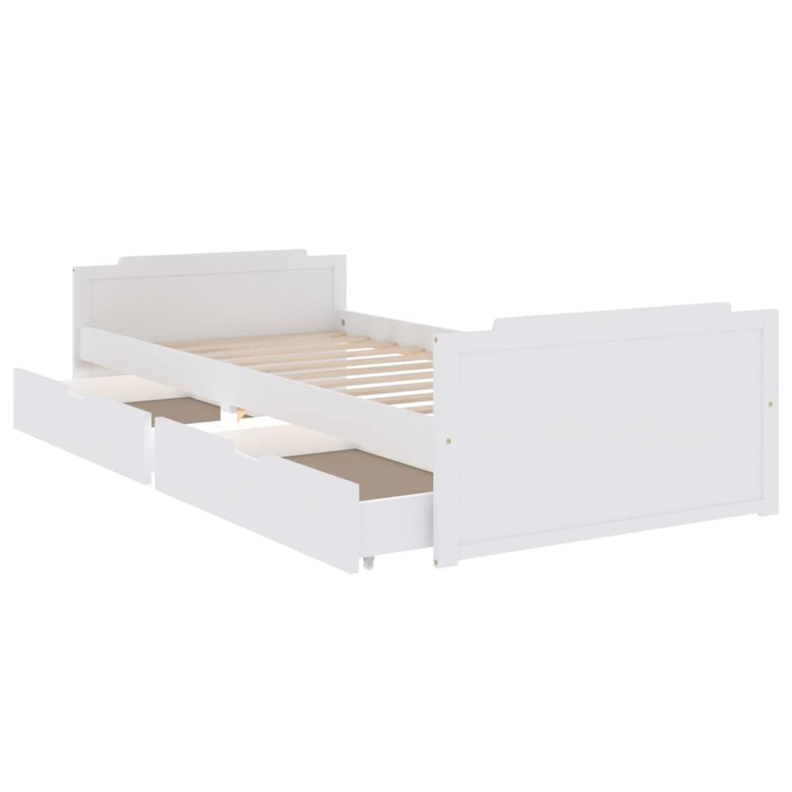 Festnight Estructura de Cama Individual Infantil de Madera Maciza con 2 cajones y Somier, 90 x 200 cm Blanco