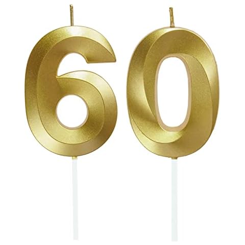 Birthday Number Candle,60th Birthday Candles for Cake Birthday Decorations Happy Birthday Cake Topper Cake Candles ,for Anniversary Wedding Party Celebration Supplies (Gold) Cover