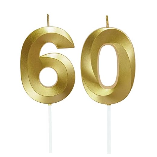 Velas de Cumpleaños con Números Velas Cumpleaños Decoracion Tartas Cumpleaños Toppers de Pastel Decorativo,para Fiesta de Cumpleaños Boda Aniversario Celebración Oro (Número 60)