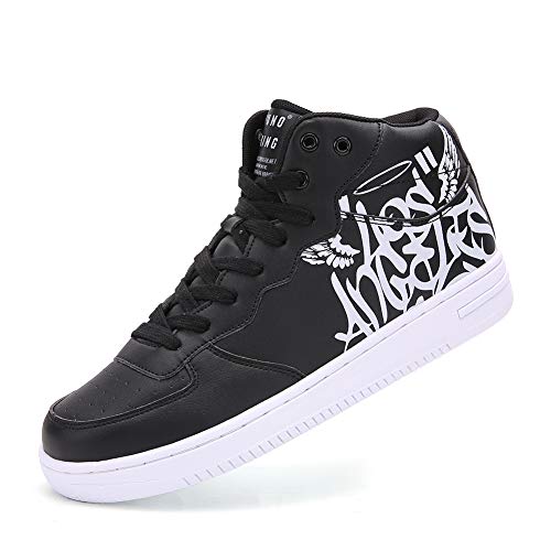 Men's High Top Sneakers Graffiti Stylish Causal Outdoor Street Walking Lace up Shoes- Black 45