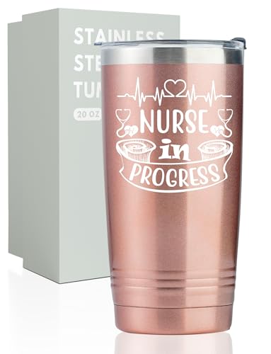 Onebttl Nursing School Student Gifts Tumbler for Women Men, Nurse Medical School Student Gifts, 20oz Stainless Steel Cup with Lid Straw for Christmas, Birthday - Rose Gold Nurse in Progress