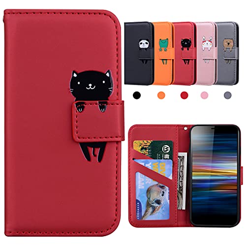 Kedic Funda Sony Xperia L3, Carcasa Xperia L3 con Tarjetero y Suporte, Plegable Cartera, Flip Funda para Sony Xperia L3, Protección Completa, Rojo