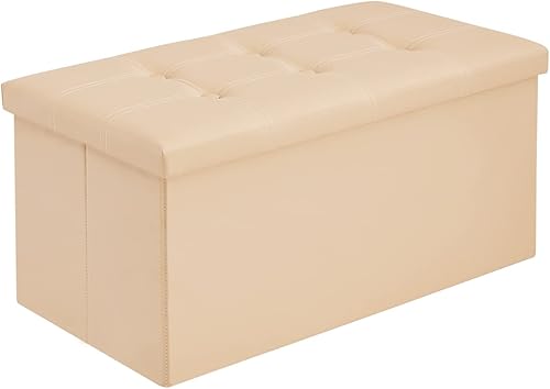 Cpintltr Banco otomano plegable de piel otomana de 30 pulgadas, taburete tapizado para dormitorio, reposapiés con almacenamiento oculto para sala de