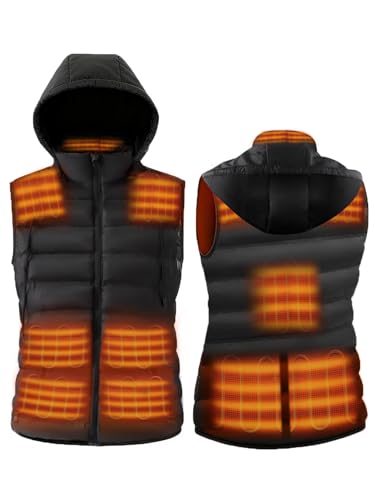 DR.PREPARE Gilet Riscaldato con Cappuccio Unisex con Batteria 7,4 V 16000 mAh 3 Livelli di Calore 10 Zone di riscaldamento Giubbotto Riscaldato per Uomo e Donna per Sci Pesca Escursionismo