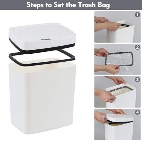 Image of House of Quirk Automatic Bathroom Trash Can, Smart Garbage Can with Lid Small Trash Bin, Motion Sensor Trash Can Touchless, Kitchen Slim Waste Basket (18Litre, White)