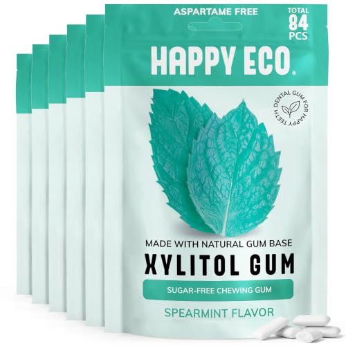 Xylitol Chewing Gum, Sugar Free, Spearmint, 84 Pcs, Natural, Plastic Free