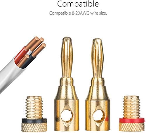 RUNCCI-YUN 24-Pack Speaker Male Banana Plugs, 24K Gold Plated Audio Jack Wire Cable Screw Connectors, for Musical Audio Speaker Wire & Audio/Video Receiver