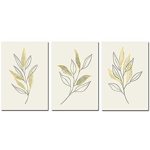 Boho botanique wall art photo salon triptyque feuilles dorées