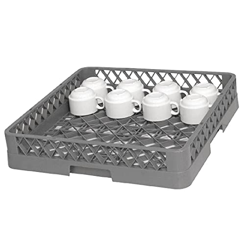 Vogue Open Cup Dishwasher Rack, Grey, Dimensions: 100(H) x500(W) x500(D) mm, Any Commercial Washer Compatible - Check Dimensions, Open Bottom for Quick Drying, Commercial & Home Use, K908