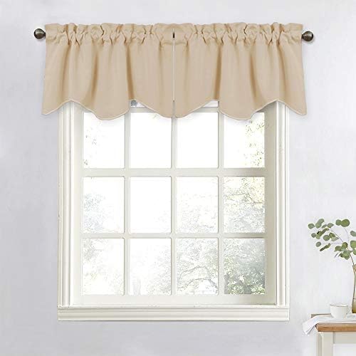NICETOWN Thermal Room Darkening Valance - Short Curtain 52 inches by 18 inches Scalloped Valance for Living Room, Kids Room, Dorm, Nursery, Kitchen, Bow Window (Biscotti Beige, Single Panel)