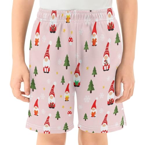 Christmas Trees and Gnomes Athletic Shorts with Zipper Pockets, Youth Boys Athletic Running Shorts for Summer2