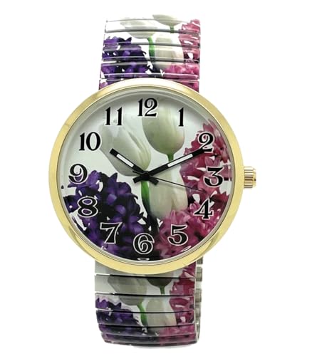 Montre femme tulipe Varsales sans fermoir réglable pour poignets sensibles et pressés