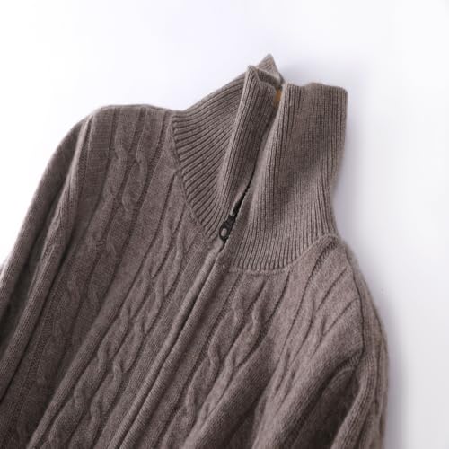 Women's Cashmere and Wool Blend Thickened Zip-Up Twist Pattern Lapel Cardigan Sweater4