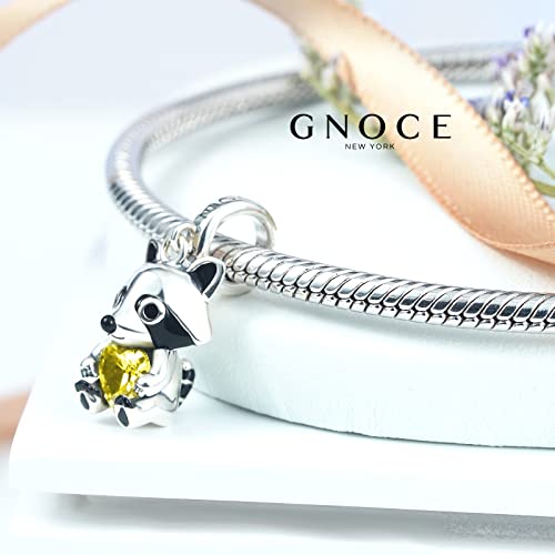 Image of GNOCE Cute Rabbit Embraces Heart Charm Bead 925 Sterling Silver Raccoon Animal Charms Fit Bracelet /Necklace For Mother's Day Gift (Raccoon)